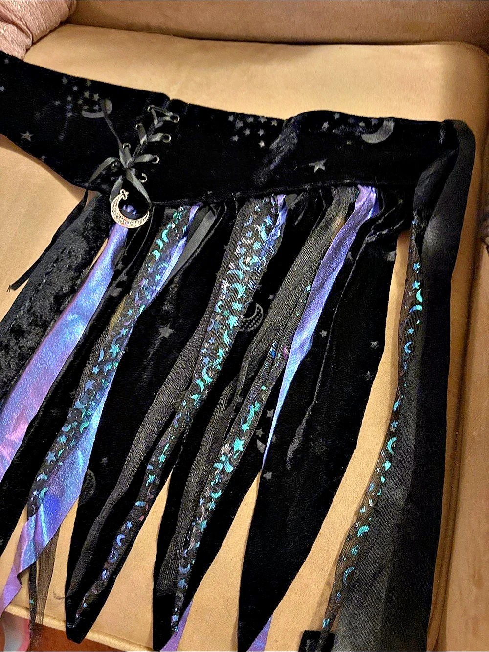 Black & Purple Black Velvet Lace-Up Corset Belt